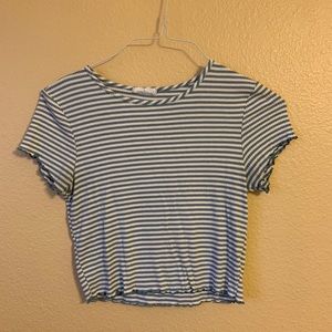 Blue and white stripy ribbed/ cropped tee